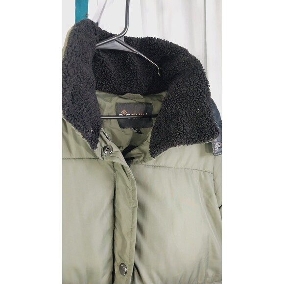 Womens Big Chill Long Puffer Coat W/Removable Hood Faux Fur Trim Medium Green - Picture 6 of 13